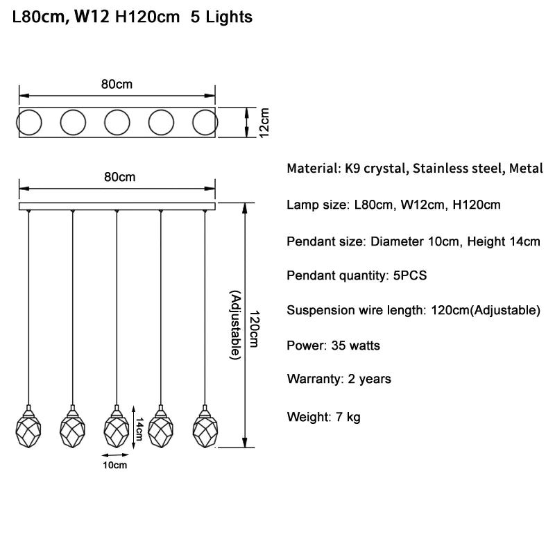 DecorBites™ Diamond Crystal Ball Chandelier LED Hanging Lamp Gold Fixture