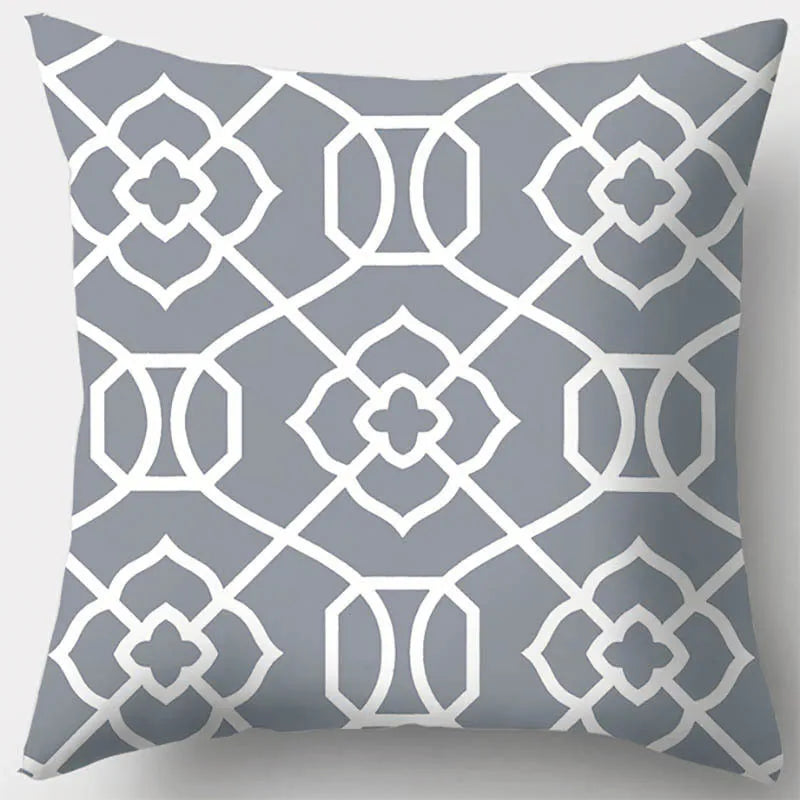 DecorBites™ Grey Geometry Leaves Floral Stripes Plaids Print Lumbar Pillow Case