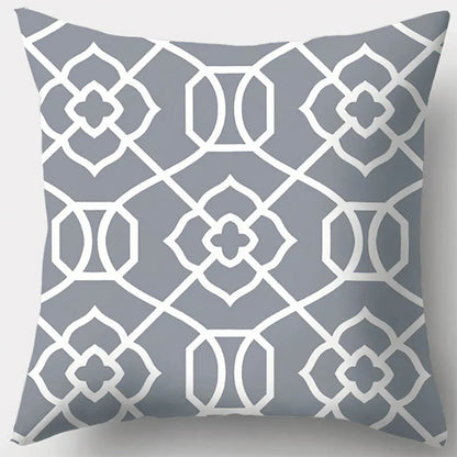 DecorBites™ Grey Geometry Leaves Floral Stripes Plaids Print Lumbar Pillow Case