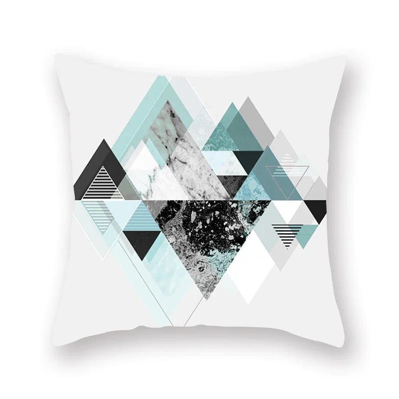 غطاء وسادة DecorBites™ بتصميم أوراق الشجر الهندسية وزهور باللون الأزرق المخضر لتزيين الأريكة والسيارة والمنزل