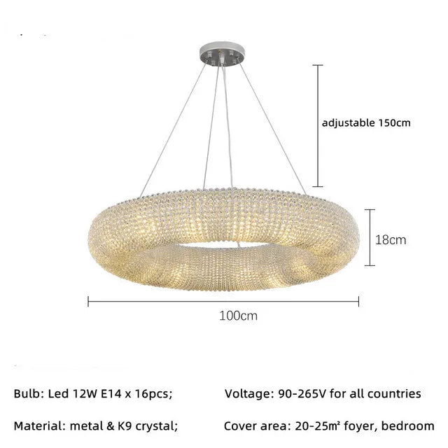 Lámpara colgante de araña circular de cristal DecorBites™ para una decoración moderna y lujosa de la sala de estar.