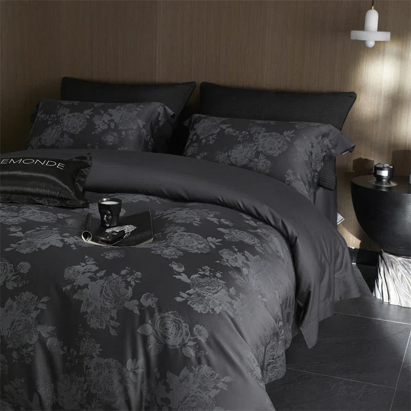 Decobites Vintage Jacquard Lyocell Cotton Luxury Bedding Set: Soft Silky 4Pcs