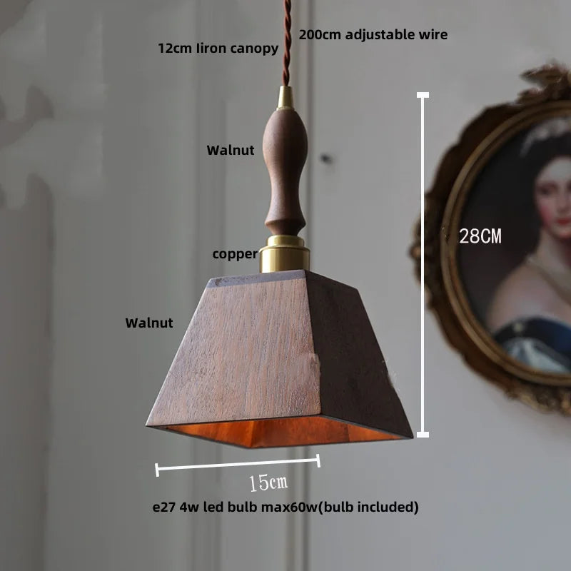 DecorBites™ Glass LED Pendant Lamp with Walnut Wood Brass Accent