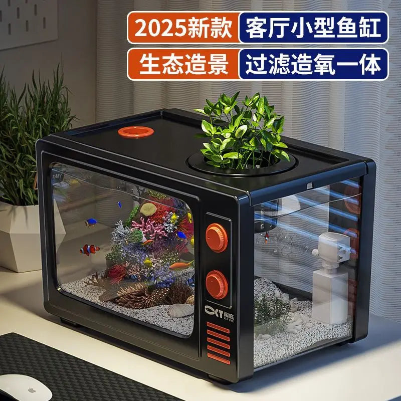 DecorBites™ Desktop Fish Tank: Filtered Oxygen Generator for Living Room Goldfish Aquarium