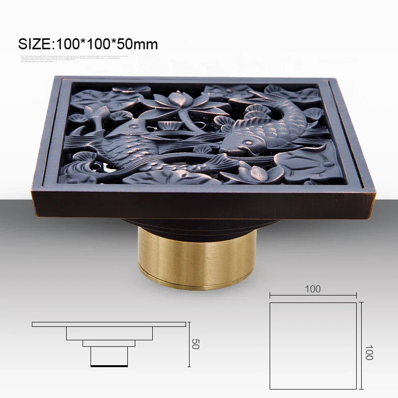 DecorBites™ Black Anti-odor Floor Drain 10x10cm Square Bathroom Shower Hardware