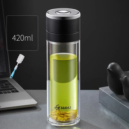 DecorBites™ Insulated Glass Cup: Large Capacity, One-Click Open Lid, Heat-Resistant Double-Layer