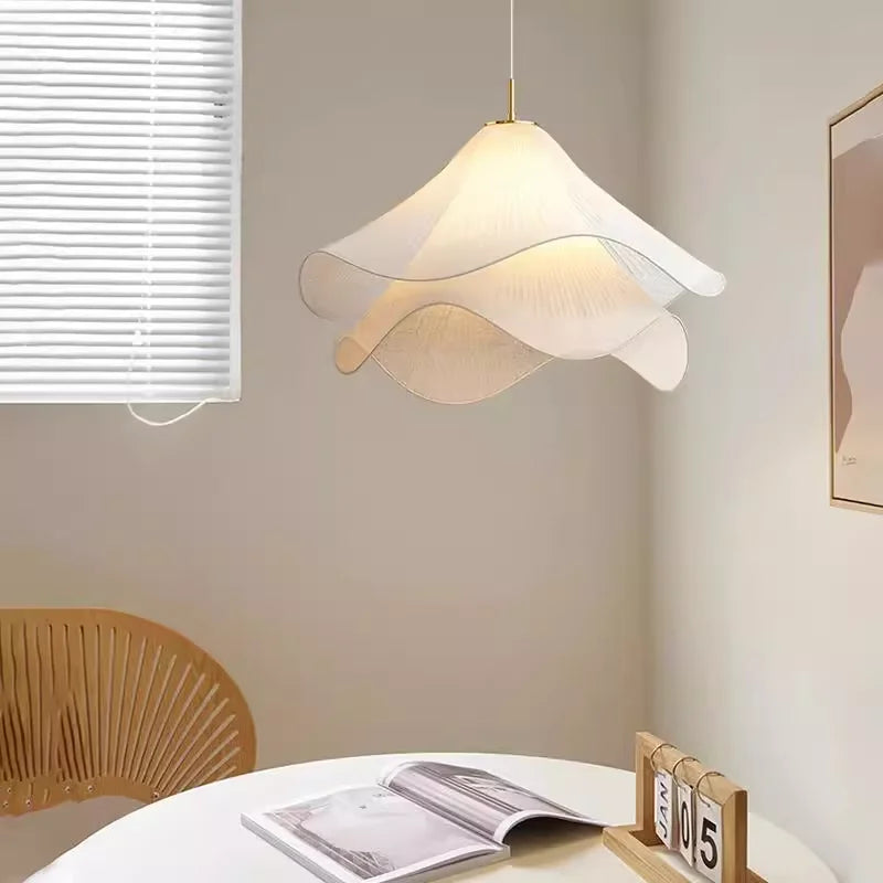 White Flower Fabric Pendant Light