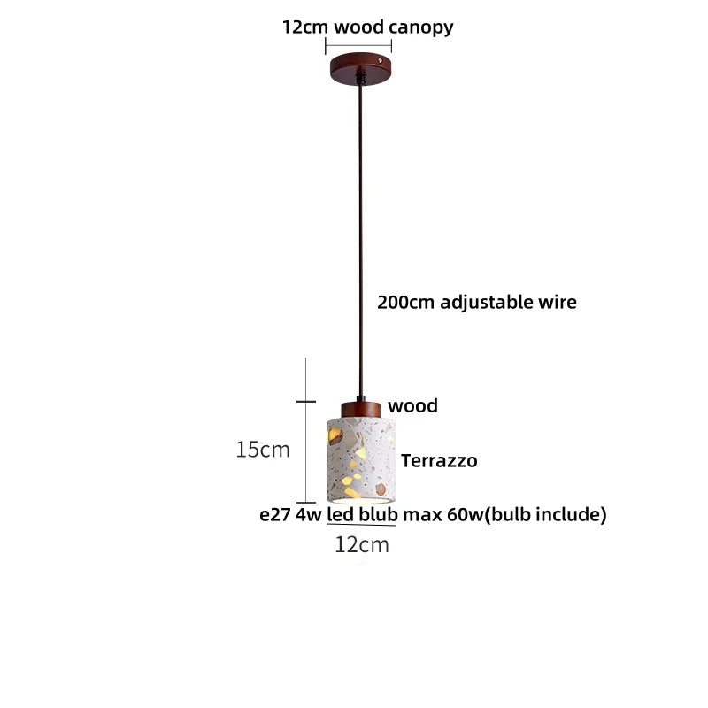 DecorBites™ LED Terrazzo Pendant Lamp White Stone Wood Hanging Light