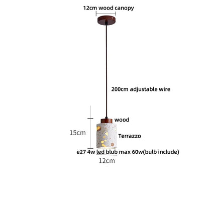 DecorBites™ LED Terrazzo Pendant Lamp White Stone Wood Hanging Light
