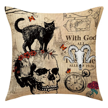 DecorBites™ Halloween Pillowcase Set - Festive Sofa Cushion Covers with Pumpkin Cat Witch Hat Print.