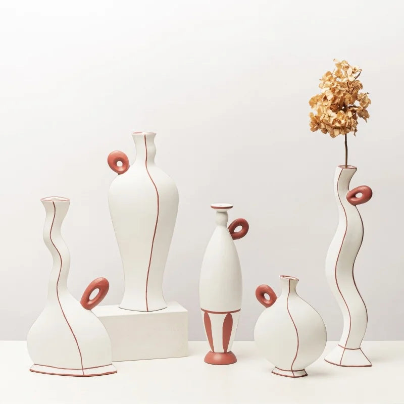 Jarrón de resina DecorBites™ con líneas negras geométricas - Decoración floral artesanal para el hogar