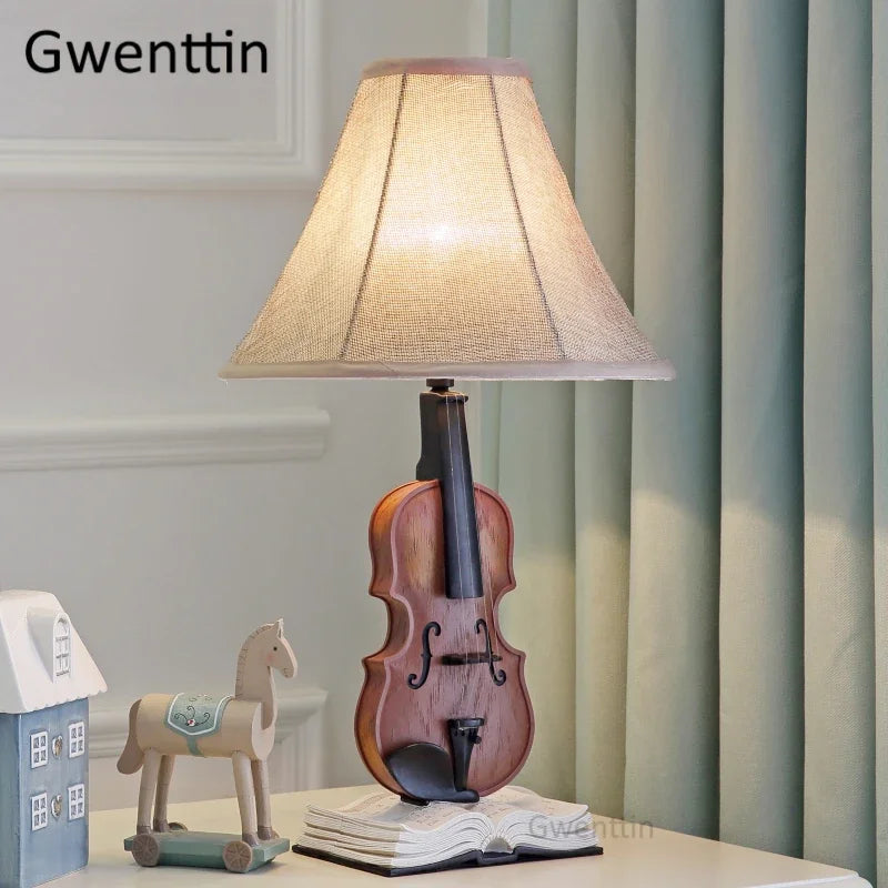 DecorBites™ Kids Violin LED Table Lamp for Bedroom - Modern Fabric Stand Light