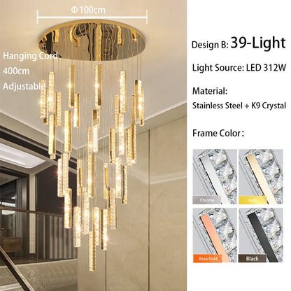 DecorBites™ Large Crystal Luxury Chandelier for Living Room Dining Hall Stair Suspension