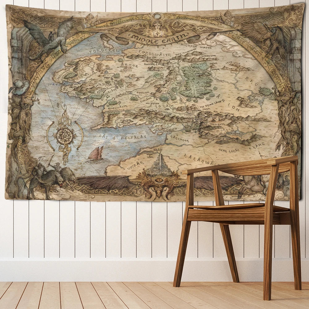 Decobites Mountain Forest Map Tapestry Wall Hanging - Boho Abstract Art for Home Decor