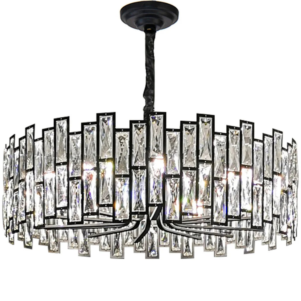 DecorBites™ Black Crystal Chandelier: Elegant Round Hanging Lamp for Living Room, Dining Room & Restaurant