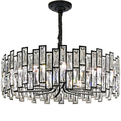 DecorBites™ Black Crystal Chandelier: Elegant Round Hanging Lamp for Living Room, Dining Room & Restaurant