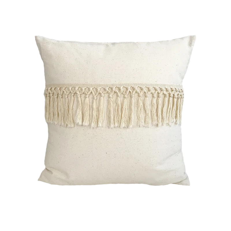 DecorBites™ Boho Style Beige Linen Cushion Cover with Tassels for Home Decor