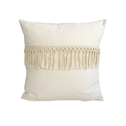 DecorBites™ Boho Style Beige Linen Cushion Cover with Tassels for Home Decor