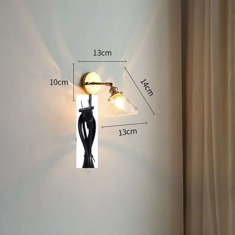DecorBites™ Glass Shade LED Wall Light with Pull Chain Switch - Plug-In Bedroom Lamp