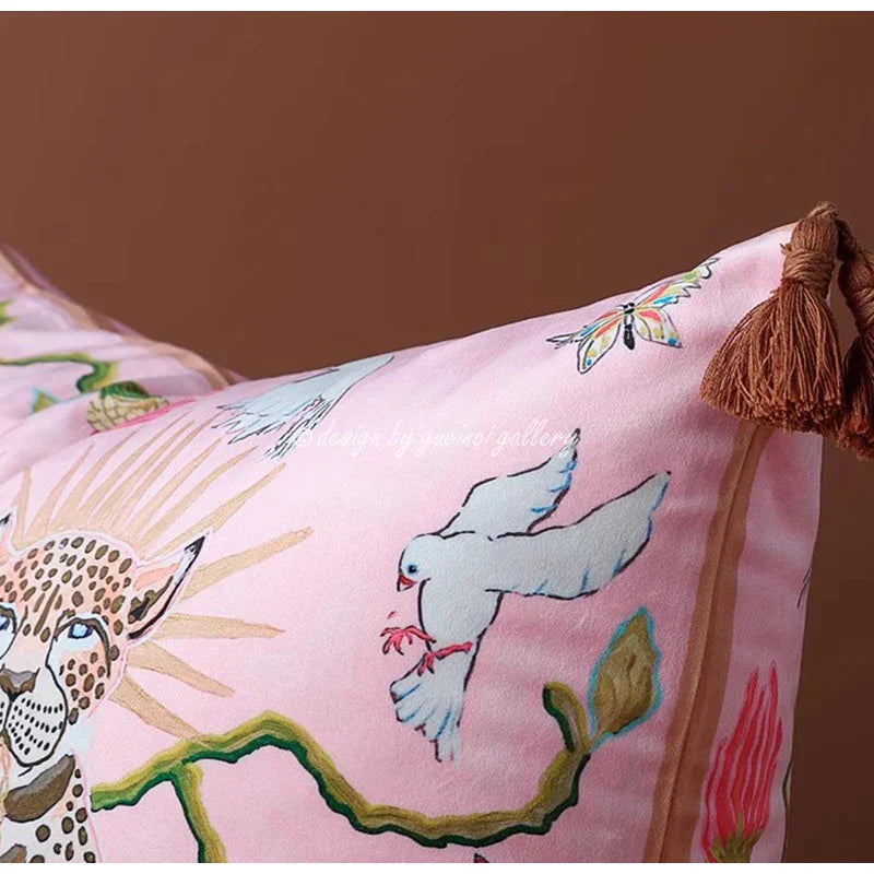 Funda de almohada DecorBites™ Luxe Cheetah Halo: Funda de cojín decorativa con borlas estilo GG