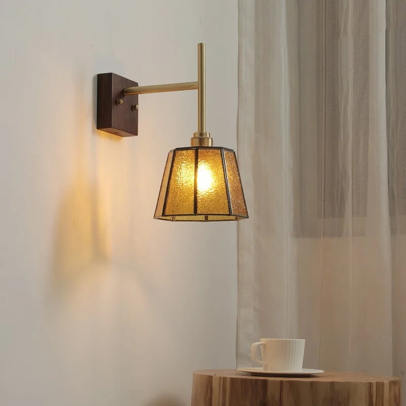 DecorBites™ Glass Copper LED Wall Lights Modern Bedside Lamp for Bedroom Living Room