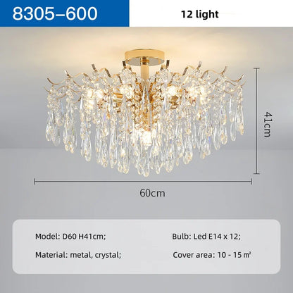 DecorBites™ K9 Crystal Gold Chandelier Ceiling Light | Bedroom Home Decor LED Ceiling Lamp