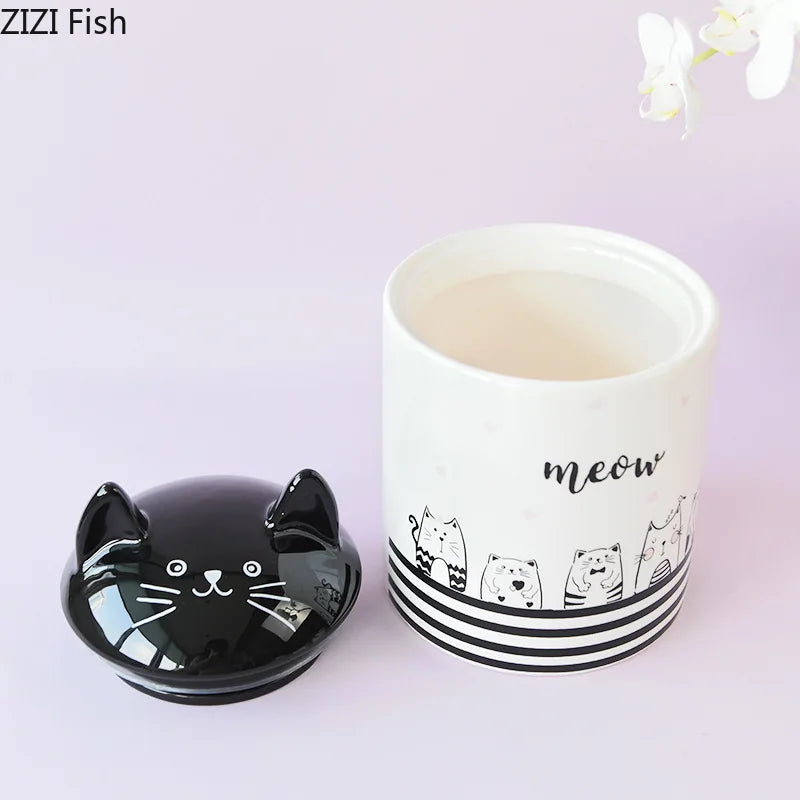 DecorBites™ Black Cat Ceramic Jewelry Box Cosmetic Jar Aroma Can Candy Pots