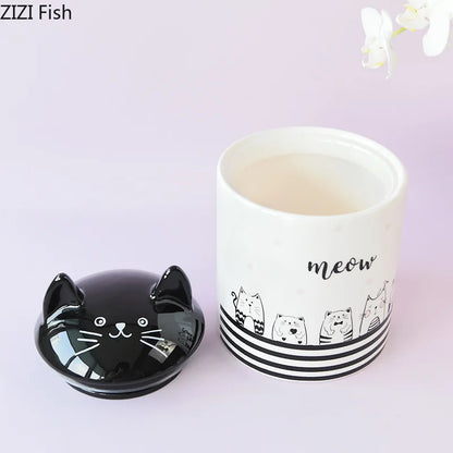 DecorBites™ Black Cat Ceramic Jewelry Box Cosmetic Jar Aroma Can Candy Pots