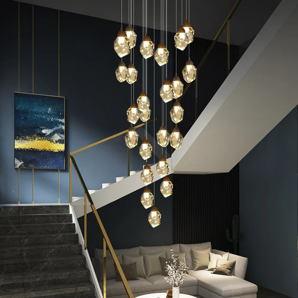 DecorBites™ Crystal LED Chandelier: Modern Staircase & Living Room Pendant Light Fixture