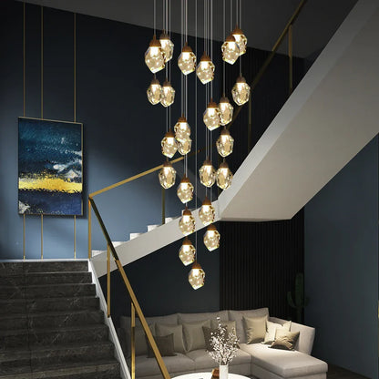 DecorBites™ Crystal Chandelier Staircase Pendant Lamp LED Lighting Fixture for Living Room