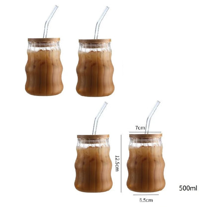 DecorBites™ Glass Cup Set with Lid and Straw, Transparent Drinkware for Tea, Juice, Beer or Milk