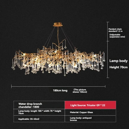 DecorBites™ French Crystal Chandelier for Dining Room: Elegant Copper Branch Ceiling Light