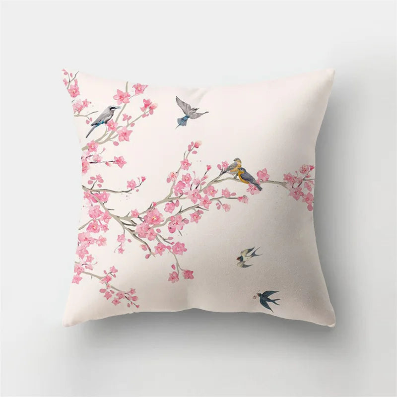 DecorBites™ Deer Animal Short Plush Pillowcase with Natural Leaves and Flowers