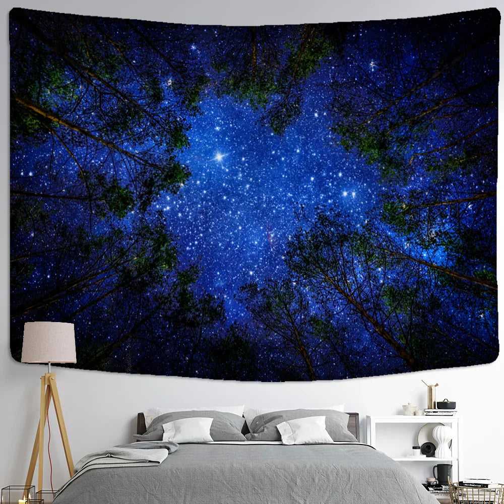 Decobites Starry Night View Tapestry: Bohemian Psychedelic Mystery Wall Hanging for Home Aesthetics