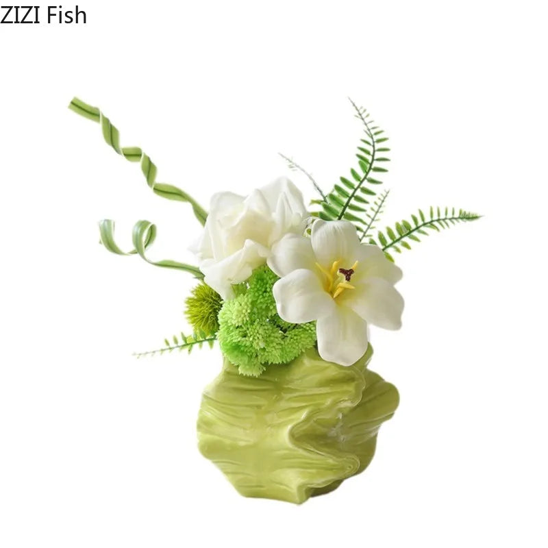 DecorBites™ Green Ceramic Vase: Unique Plant Pot for Stylish Room Decor