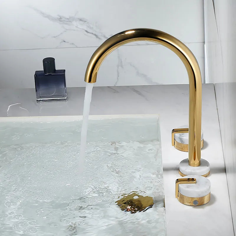 DecorBites™ Gold Brass and Marble Widespread Bathroom Faucet 8' Basin Mixer