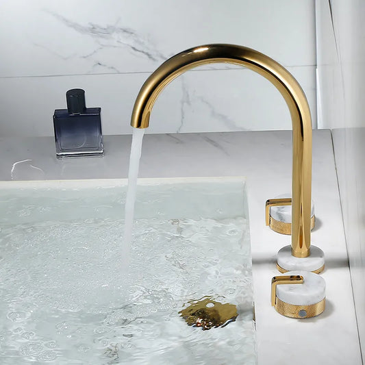 DecorBites™ Gold Brass and Marble Widespread Bathroom Faucet 8' Basin Mixer