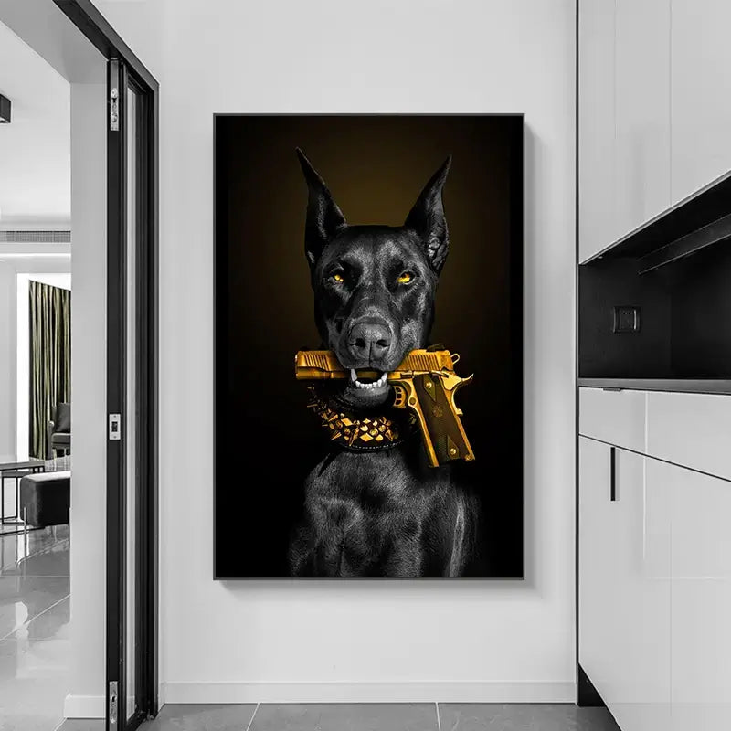 Decorbites™ Schwarz Dobermann Hund Leinwand Poster Kunst