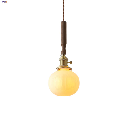 DecorBites™ Ceramic LED Pendant Lamp, Walnut Wood Nordic Hanging Light Fixtures