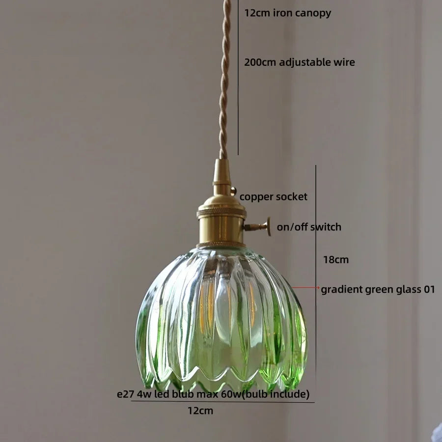 DecorBites™ Green LED Pendant Light Fixture Glass Japan Style Hang Lamp