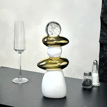 DecorBites™ Decorative Crystal Ball Statue Figurines for Home Decor - Geometric Stone Pile