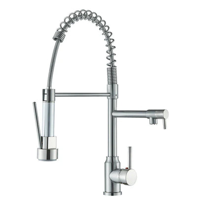 صنبور مطبخ أسود DecorBites™ مزود بنابض سحب للأسفل وفوهة مزدوجة وصنبور خلاط