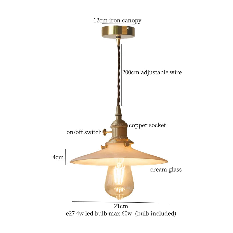 Decorbites™ Cremeglas-Kugel-LED-Hängeleuchte für Küche und Wohnzimmer im nordischen Vintage-Stil aus Kupfer