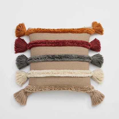 DecorBites™ Knit Boho Tassels Cushion Cover Ivory Beige Orange Grey Soft Pillow Cover
