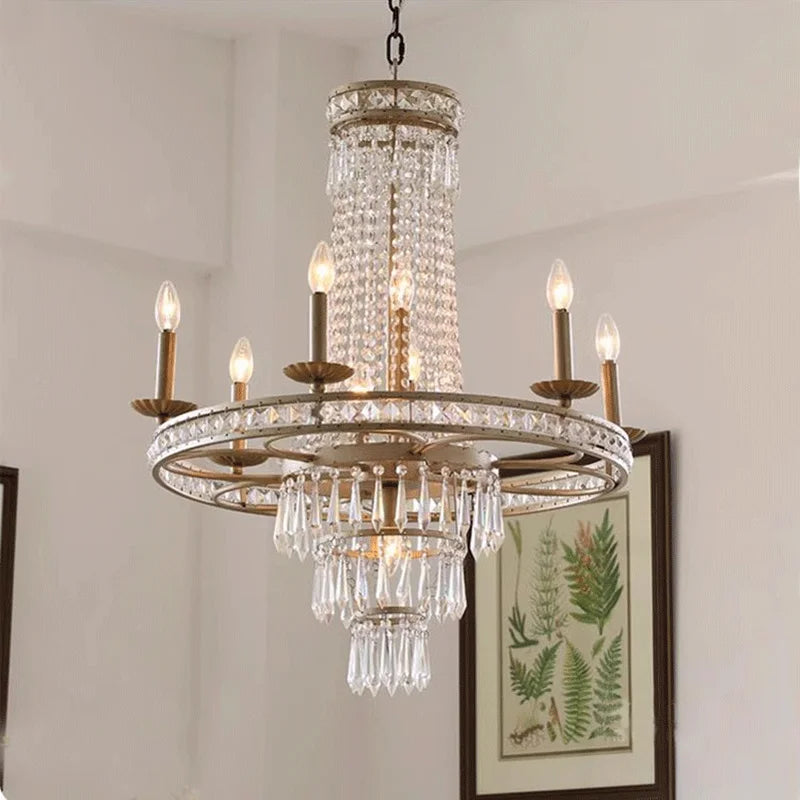 DecorBites™ American Country Chandelier French Luxury Iron Crystal Lamp