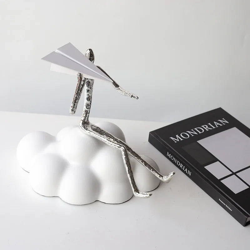 "DecorBites™ Figura de nube de avión de papel de resina para decoración del hogar - Figura abstracta de dibujos animados negra"