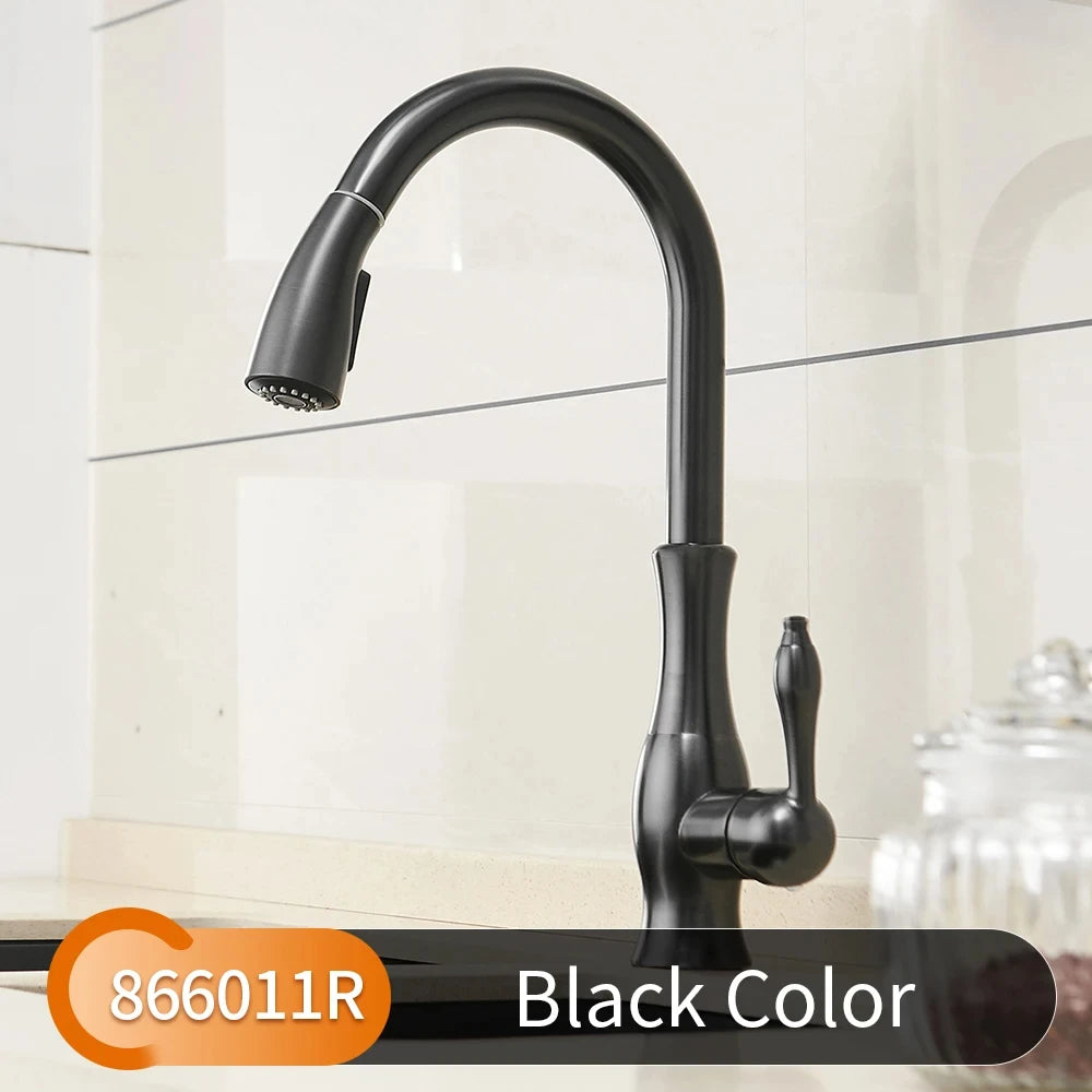 Black Gold Brass Kitchen Faucet Pull-Out Spray