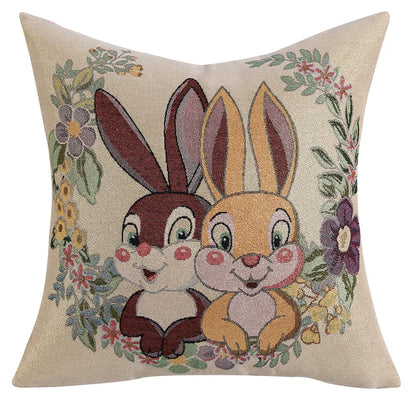 DecorBites™ Bunny Cushion Cover Pink White Floral Embroidered Easter Home Sofa Decoration