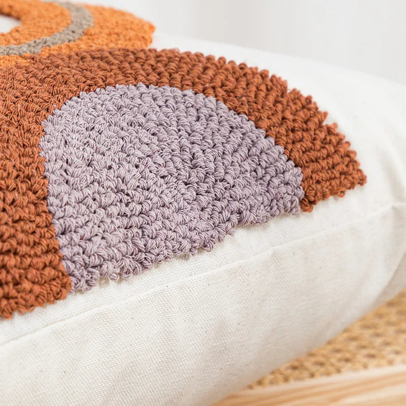 DecorBites™ Half-circle Tufted Cotton Canvas Embroidery Throw Pillow Cover - Modern & Stylish