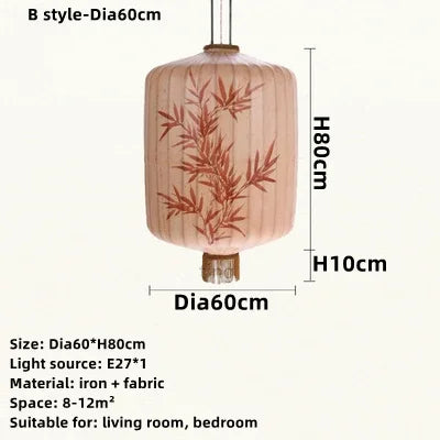 DecorBites™ Handmade Japanese Lantern Painting Pendant Lamp Fabric Chandelier